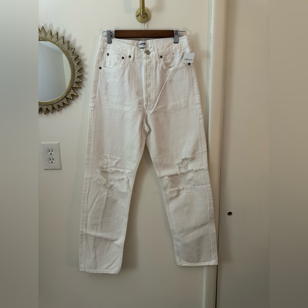 Agolde X Free People 90's Organic Denim Rip Destroyed Jeans Vanish White